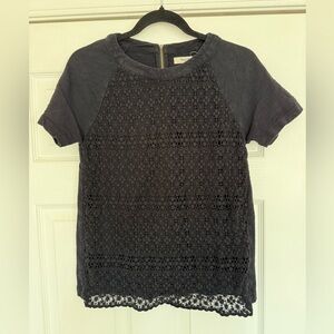 Madewell Crochet Lace Overlay Short Sleeve Top Black S